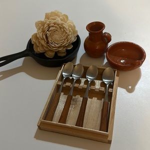 Preowned vintage wooden spoons stainless steel miniature Japan